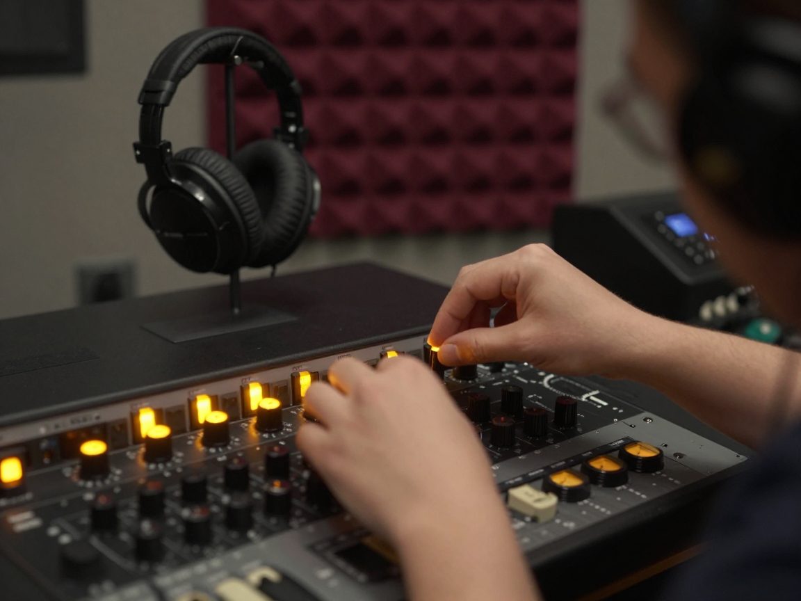 Hands on hardware knob during mastering.