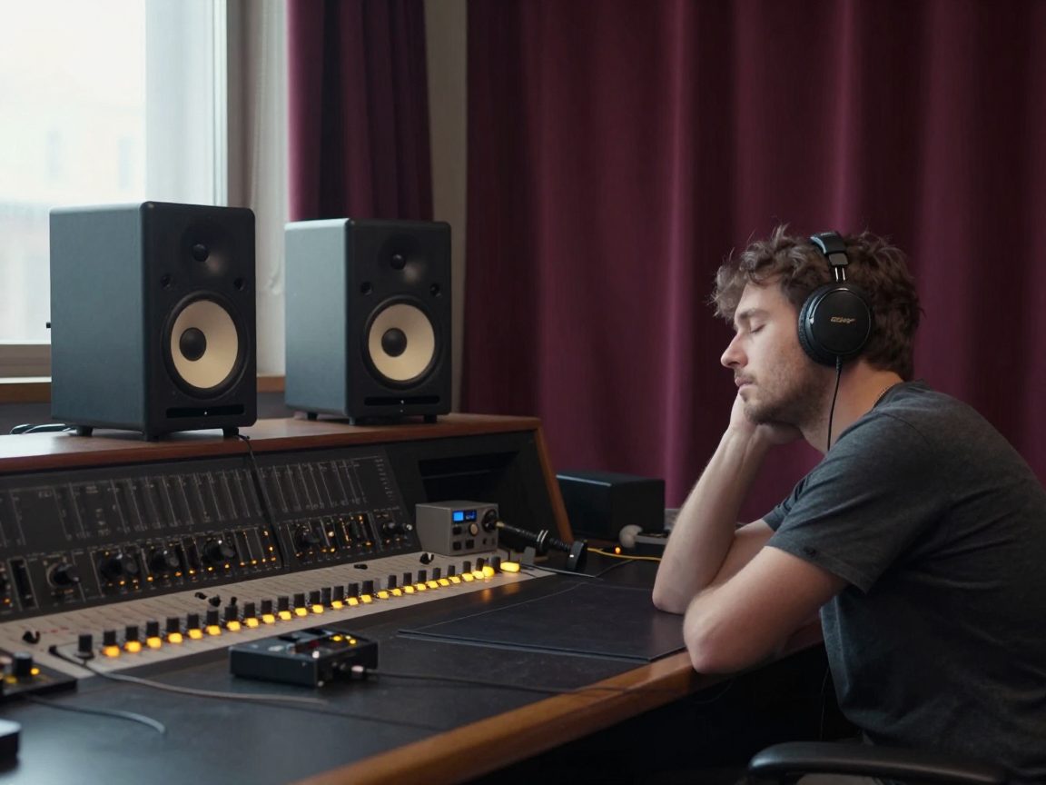 Mastering engineer luistert kritisch tussen monitors.